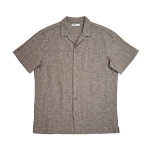 Sonoma Goods For Life Mens XL Brown Cotton Linen Blend Short Sleeve Camp Shirt